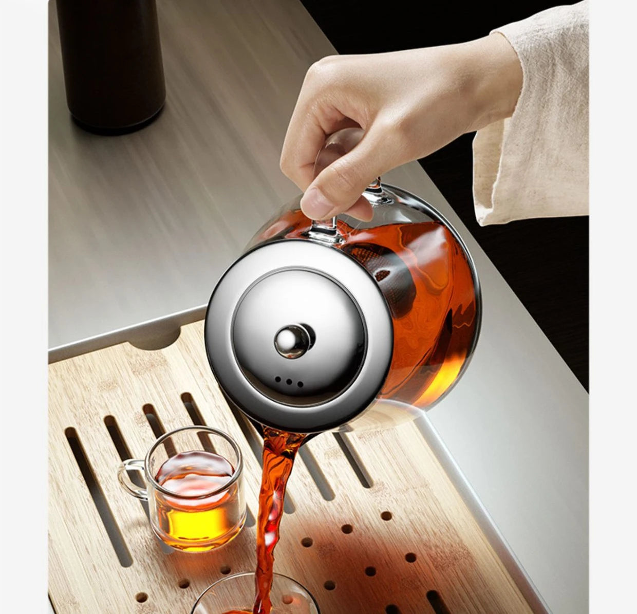 Heat Resistant Glass Teapot with Stainless Steel Tea Strainer Infuser
